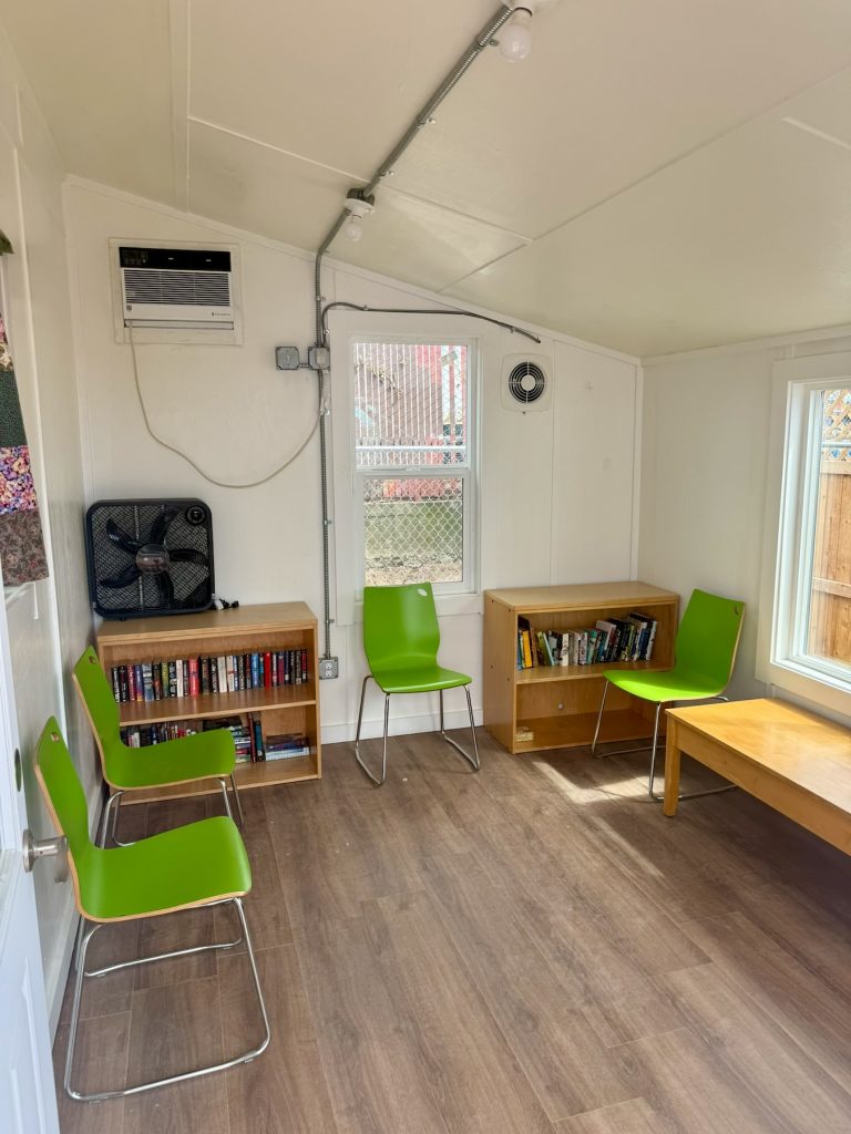 a tiny home village community room in Seattle